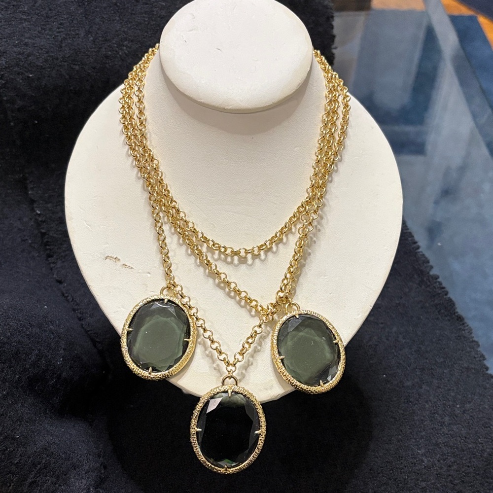 Talbots Gold Necklace with Black Pendants